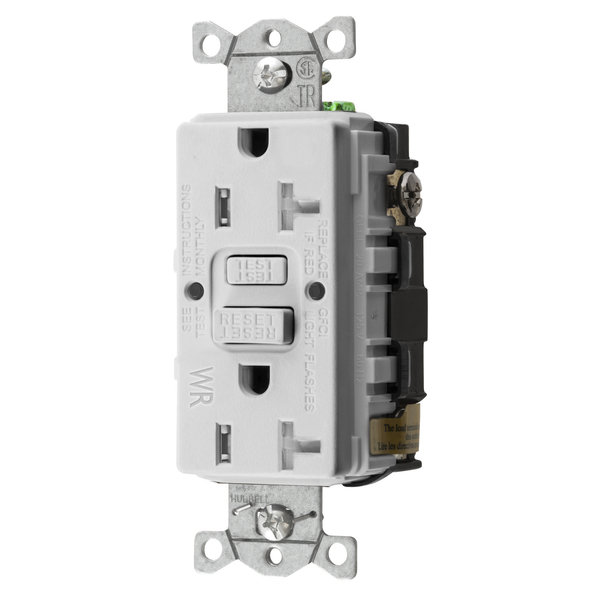 Hubbell Wiring Device-Kellems Straight Blade Devices, Receptacle, GFCI, Tamper and Weather Resistant, Commercial Grade, Self Test, 20A 125V, 2- Pole 3-Wire Grounding, 5-20R, White, ERPO Version GFTWRST20WU